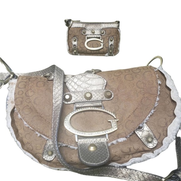 Guess Suede & Fur Purse and Change Purse • Several different ways to wear - Picture 3 of 12